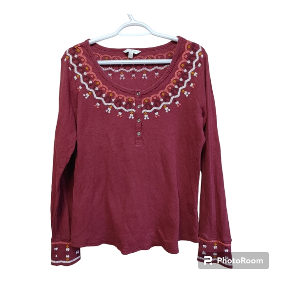 LUCKY BRAND Fair Isle Embroidery Long Sleeve Tee Size Large - Picture 1 of 6